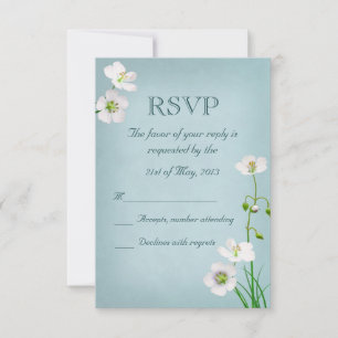 Weiße Blume auf Blue Wedding RSVP Karte