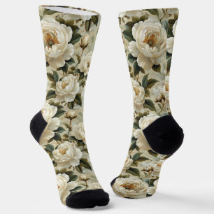 Weiße Blume auf cremefarbenem Hintergrund. Socken