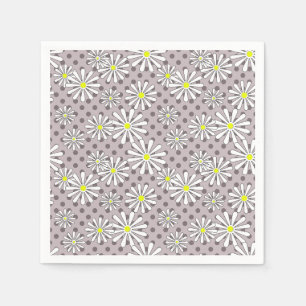 Weiße Blume auf einem beigen, braunen Polka-Punkt Serviette