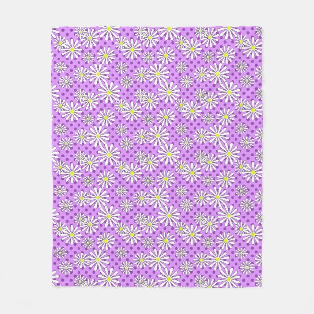 Weiße Blume auf einem Polka-Punkt-Hintergrund Fleecedecke (Vorderseite)