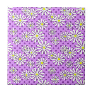 Weiße Blume auf einem Polka-Punkt-Hintergrund Fliese