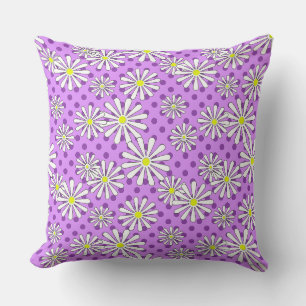 Weiße Blume auf einem Polka-Punkt-Hintergrund Kissen
