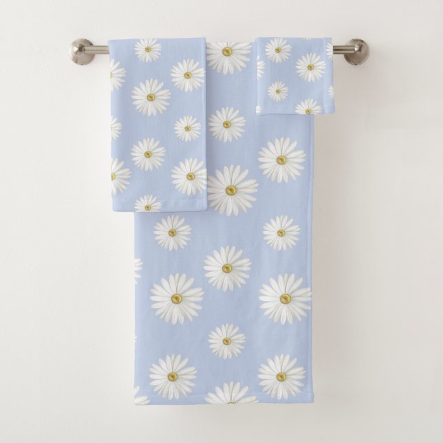 Weiße Blume auf hellblau Badhandtuch Set (Insitu)