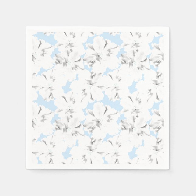 Weiße Blume auf hellblau. Serviette (Vorderseite)