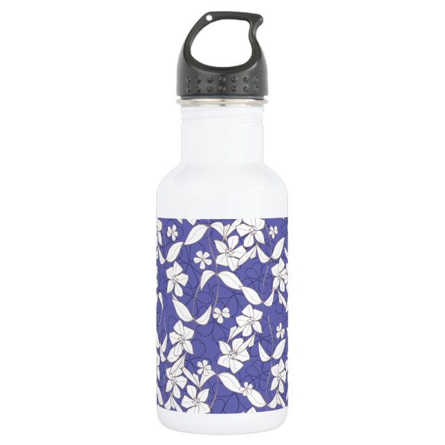 Weiße Blume auf Periwinkle Edelstahlflasche (Vorderseite)