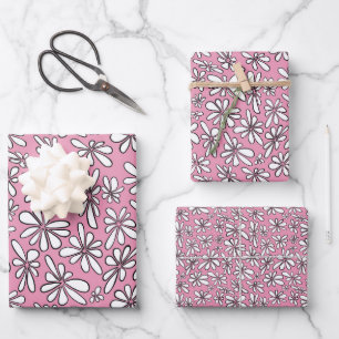 Weiße Blume auf rosa Untergrund Geschenkpapier Set