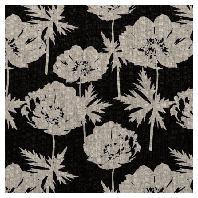 Weiße Blume auf Schwarz. Stoff (Muster)