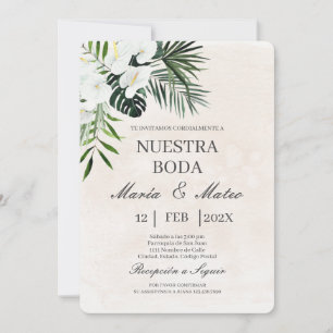 Weiße Blume beige spanische Einladung zur Hochzeit