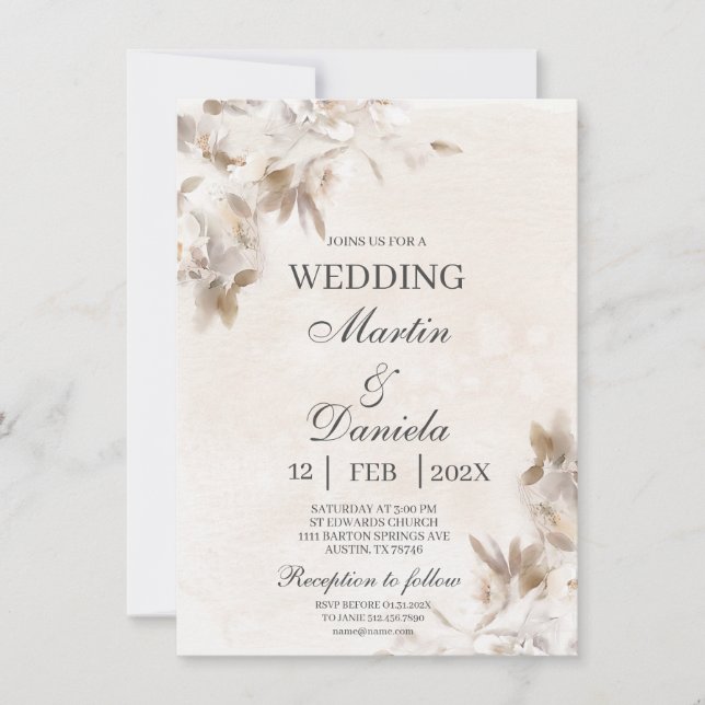 Weiße Blume beige spanische Einladung zur Hochzeit (Vorderseite)