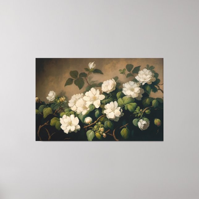 Weiße Blume, Blumenkunst, Blumenrosa Leinwanddruck (Vorderseite)