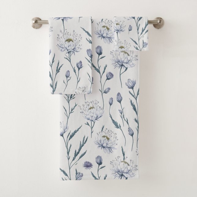 Weiße Blume Blumenmuster Nahtlos Muster Badhandtuch Set (Insitu)