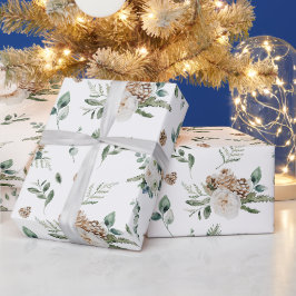 Weiße Blume Blumenstrauß und Pinienbäume Geschenkpapier