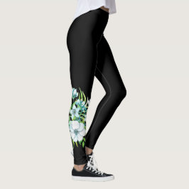 Weiße Blume Corsage Blätter Naturschwarz Leggings