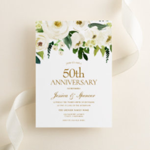 Weiße Blume & Creme 50. Hochzeitstag Einladung