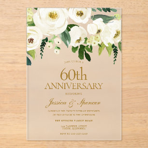Weiße Blume & Creme 60. Hochzeitstag Acryleinladungen