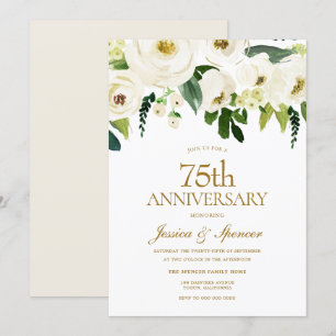 Weiße Blume & Creme 75. Hochzeitstag Einladung