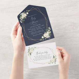 Weiße Blume, Creme-Blume, Boho, Babydusche All In One Einladung