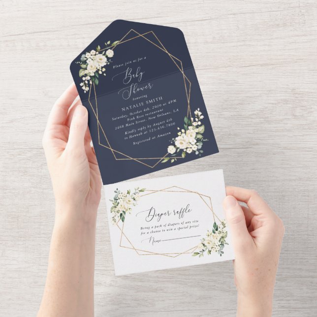 Weiße Blume, Creme-Blume, Boho, Babydusche All In One Einladung (Abreißen)