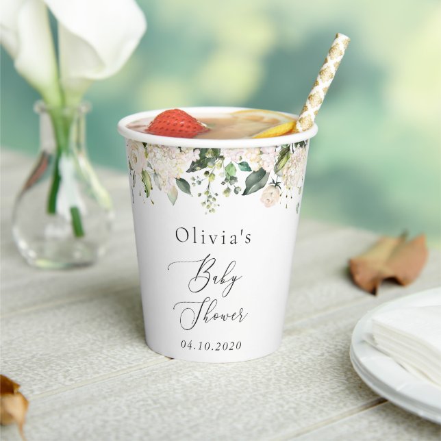 Weiße Blume, Creme-Blume, Boho, Babydusche Pappbecher (In Situ)