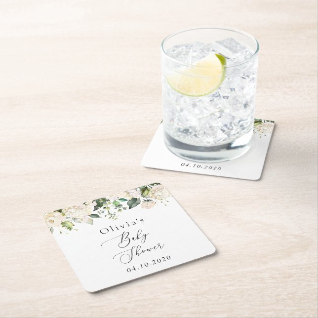 Weiße Blume, Creme-Blume, Boho, Babydusche Rechteckiger Pappuntersetzer (Vor Ort)