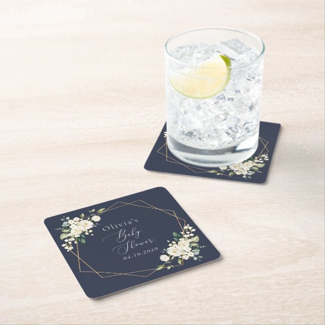 Weiße Blume, Creme-Blume, Boho, Babydusche Rechteckiger Pappuntersetzer (Vor Ort)