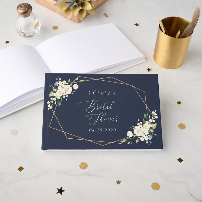 Weiße Blume, Creme-Blume, Boho, Brautparty Gästebuch (Vorderseite Offen)