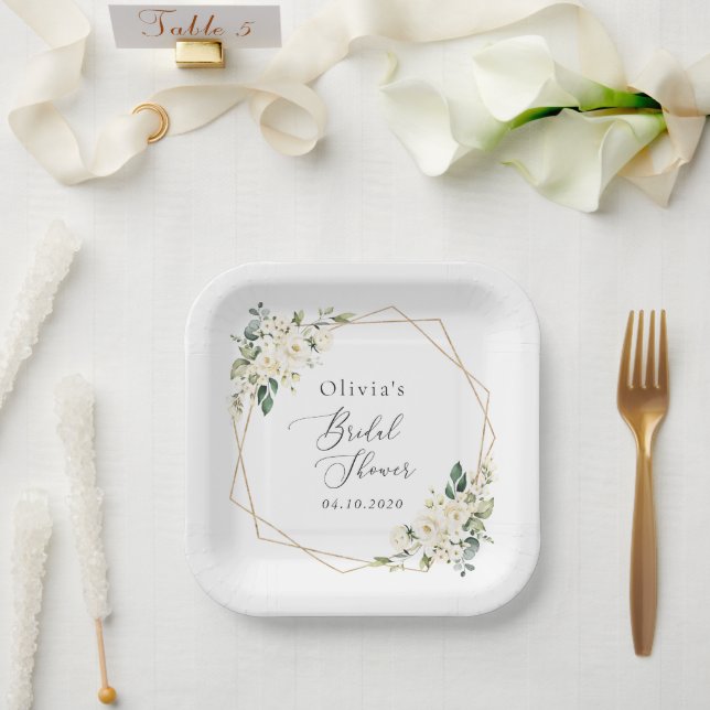 Weiße Blume, Creme-Blume, Boho, Brautparty Pappteller (Hochzeit)