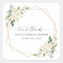 Weiße Blume, Creme-Blume, Boho, Brautparty Quadratischer Aufkleber
