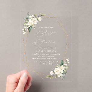Weiße Blume, Creme-Blume, Boho, Sweet 16 Acryleinladungen