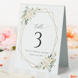 Weiße Blume, Creme-Blume, Boho, Tischnummern Tischaufsteller