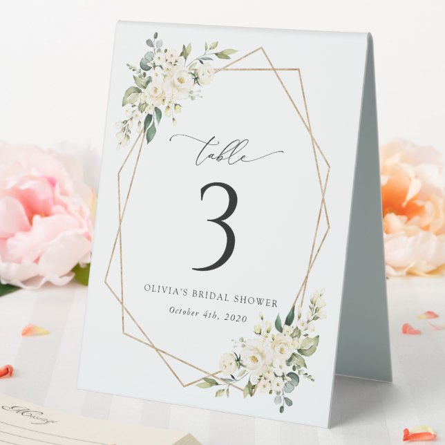 Weiße Blume, Creme-Blume, Boho, Tischnummern Tischaufsteller (In Situ (Hochzeit))