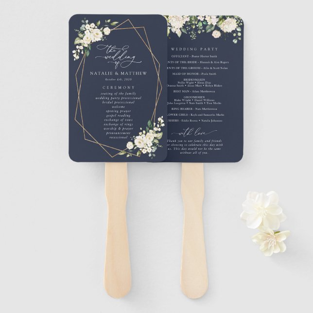 Weiße Blume, Creme-Blume, Hochzeitsprogramm Fächer (Vorne und Hinten)