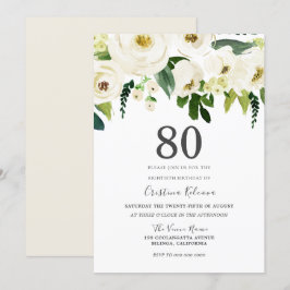 Weiße Blume & Creme Elegante 80. Geburtstagsparty Einladung