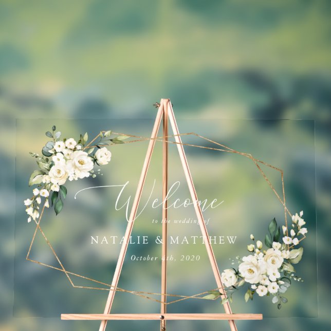 Weiße Blume, cremige Blume, Begrüßung Acrylschild (Neutral)