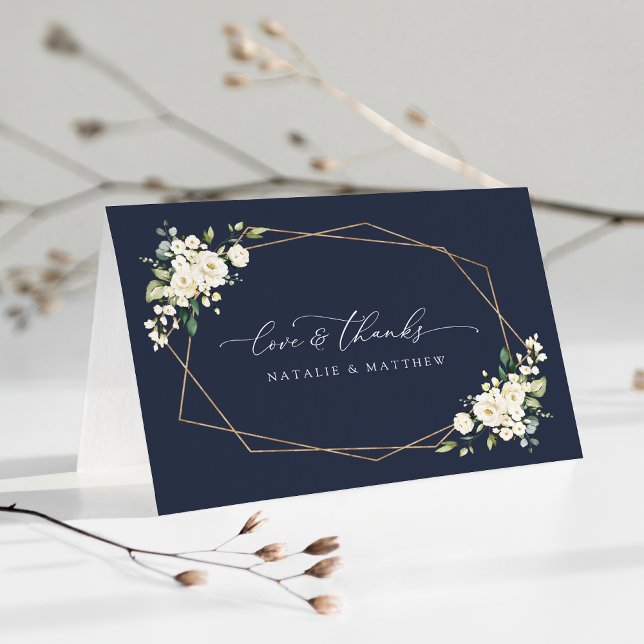 Weiße Blume, cremige Blume, Grünpflanzen, Hochzeit Dankeskarte (Von Creator hochgeladen)