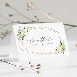 Weiße Blume, cremige Blume, Grünpflanzen, Hochzeit Dankeskarte