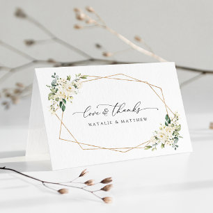 Weiße Blume, cremige Blume, Grünpflanzen, Hochzeit Dankeskarte