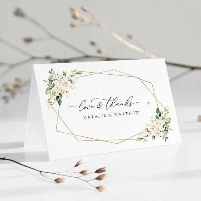 Weiße Blume, cremige Blume, Grünpflanzen, Hochzeit Dankeskarte (Von Creator hochgeladen)
