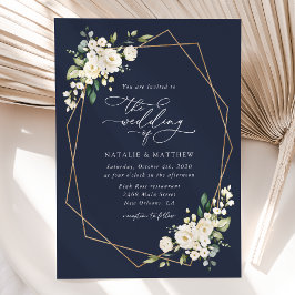 Weiße Blume, cremige Blume, Grünpflanzen, Hochzeit Einladung