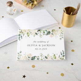 Weiße Blume, cremige Blume, Grünpflanzen, Hochzeit Gästebuch