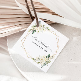 Weiße Blume, cremige Blume, Grünpflanzen, Hochzeit Geschenkanhänger
