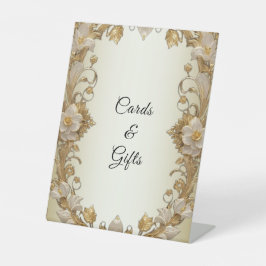 Weiße Blume Dekorative Goldene Tabletop-Zeichen Sockelschild