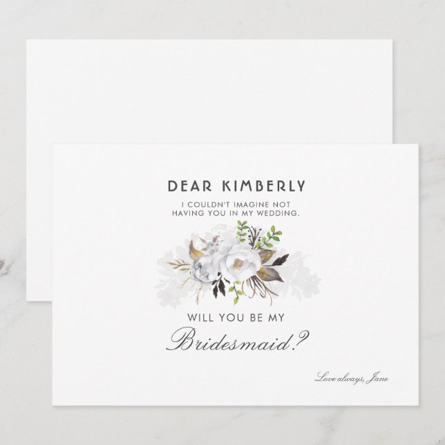 Weiße Blume, du bist meine Bridesmaid Einladung (Vorne/Hinten)