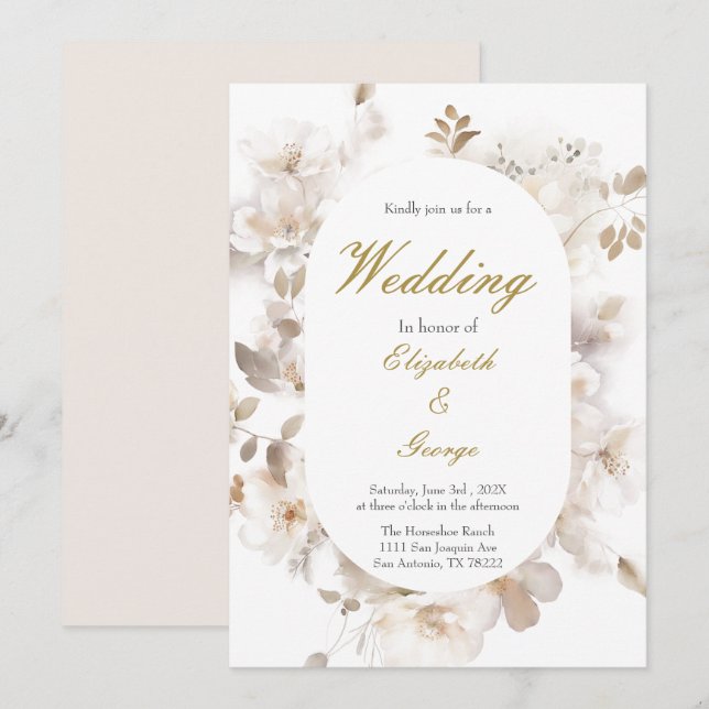 Weiße Blume Elegante Hochzeit Einladung (Vorne/Hinten)
