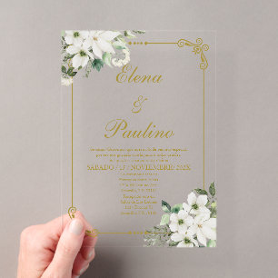 Weiße Blume Elegante Hochzeit Einladung auf Spanis