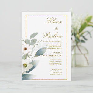 Weiße Blume Elegante Hochzeit Einladung auf Spanis