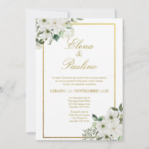 Weiße Blume Elegante Hochzeit Einladung auf Spanis