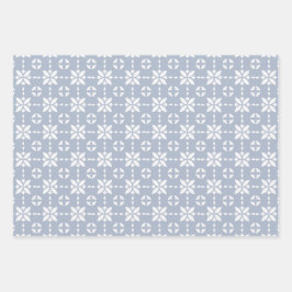 Weiße Blume gepolstertes Muster in Dusty Blue Geschenkpapier Set