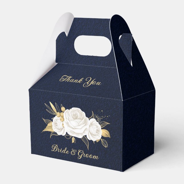 Weiße Blume Gold Blätter marineblaue Hochzeit Geschenkschachtel (Vorderseite)