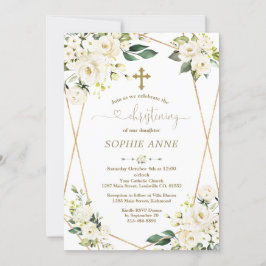 Weiße Blume Gold Girl Christening Einladung